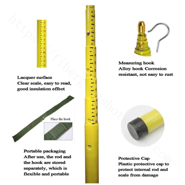 Portable Super light FRP insulated telescopic height measuring rod/stick